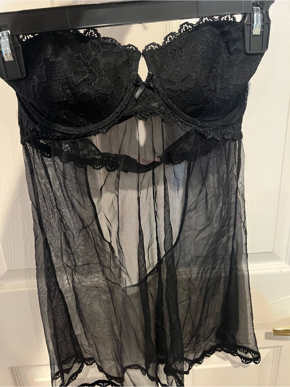 Victoria Secret Black Lace & Sheer Babydoll Chemise - Women Intimates